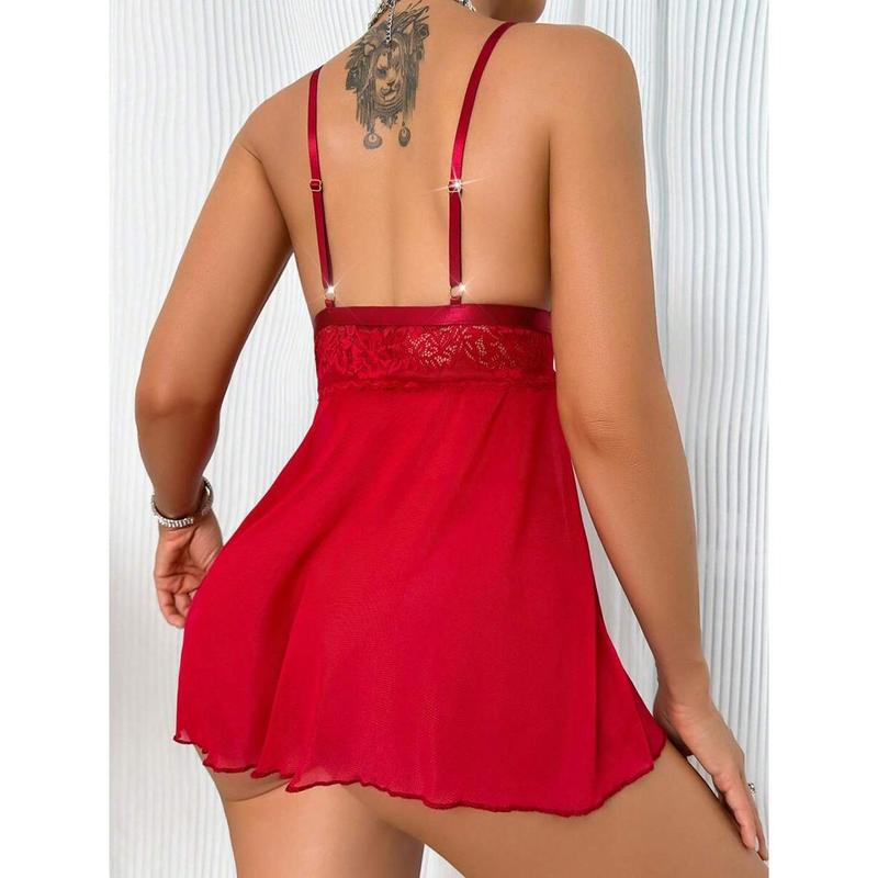 2pcs/Set Lady Sexy Lingerie Sleepwear With Lace And Mesh Contrast (Slip Dress + Thong) Lingerie Sexy>Redred Lingerie Setlingerie Set>Redlingerie Set Redsexy Night Wear Bra Fabric Polyester Strap bikini boutique go nnaw ear it now Womenswear Panty Party Pi