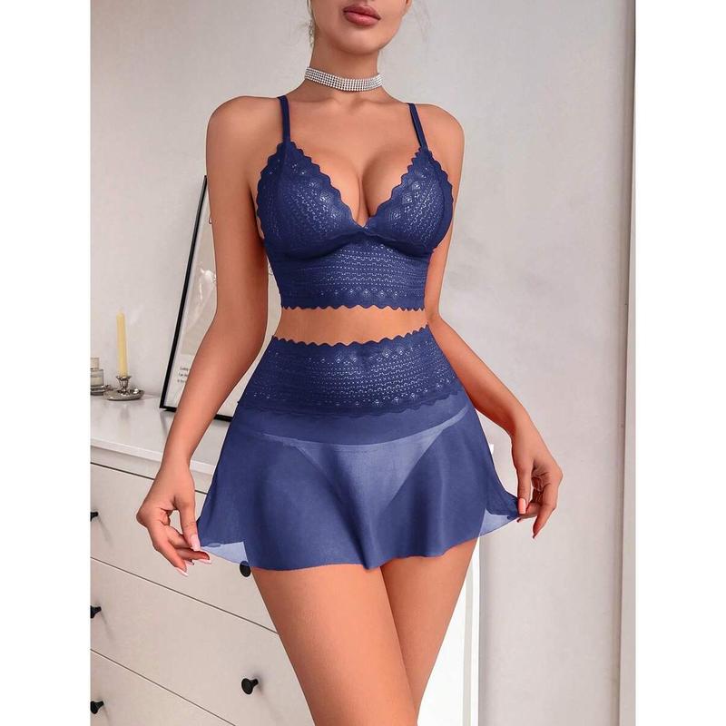 2pcs Women's Wireless Lace Spliced Mesh Sexy Lingerie Set Fabric Polyester bikini boutique go nnaw ear it now Womenswear Bra Panty Piece