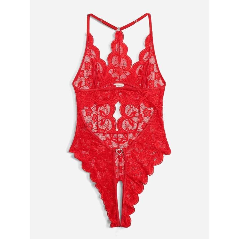 Women Plus Size Lace See-through Open Crotch One Piece Sexy Pajamas Lingerie for Bridal Womenswear Basic