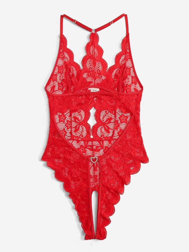 Women Plus Size Lace See-through Open Crotch One Piece Sexy Pajamas Lingerie for Bridal Womenswear Basic