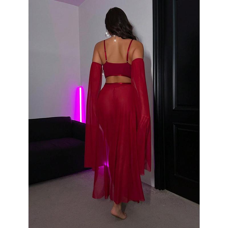 Fantasy Costume 5pcs/Set Sparkly Tassel Mesh Bra Set For Women, Non-Wired Lingerie lingerie for women womens  lingerie Tops Piece