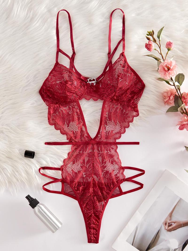 Women's Heart Shaped  Decor Sexy Lingerie Bodysuit, Elegant Comfy Breathable Lingerie for Daily Wear, Women's Lingerie for All Seasons