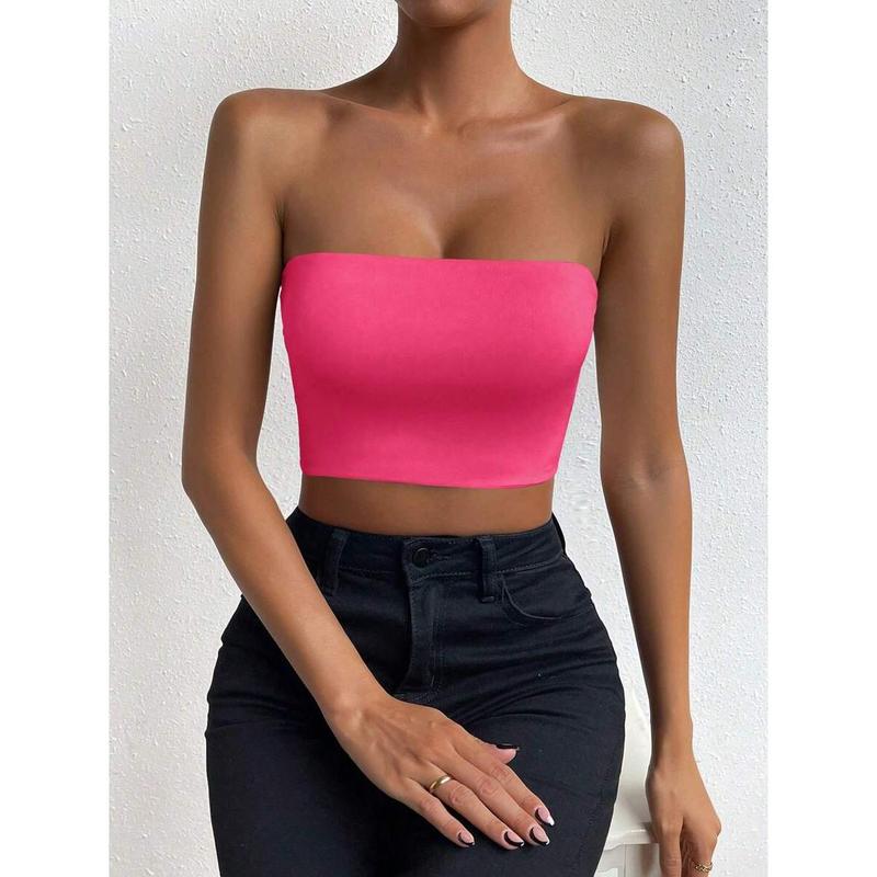 SolidTube Crop Top Fashion Fit Sleeve Womenswear Fabric Polyester Sheer Basic Minimalist