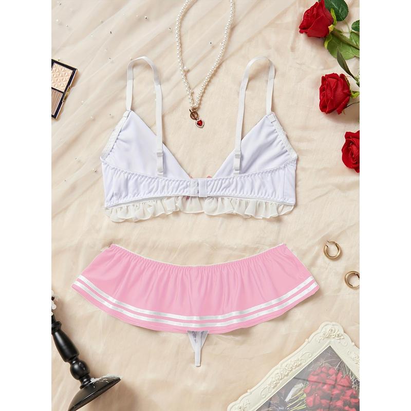 Ocean Style Lingerie Set - Women's Ruffled Bow Underwire Bra and Panties, Sexy Role Play Comfortable Design