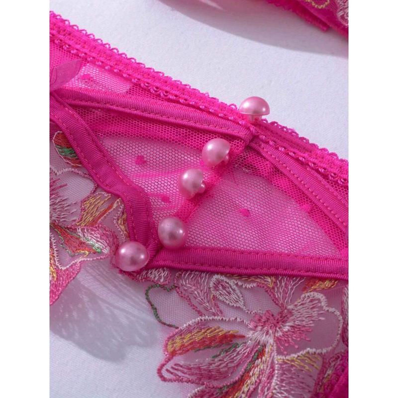 Women's Sexy Lingerie Mesh See-Through Camisole Shape 3 Pcs Set Polyester Womenswear Red