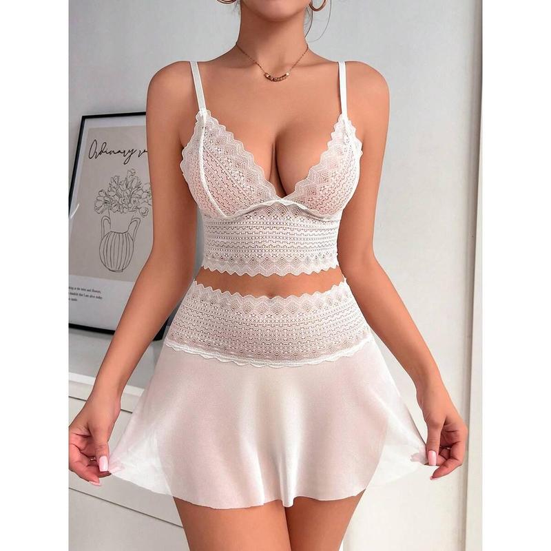 2pcs Women's Wireless Lace Spliced Mesh Sexy Lingerie Set Fabric Polyester bikini boutique go nnaw ear it now Womenswear Bra Panty Piece