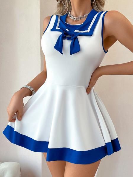 Women's Campus Style Student Pajama Dress, Comfortable Sleepwear for All Seasons, Plain Pattern Nightgown for Women