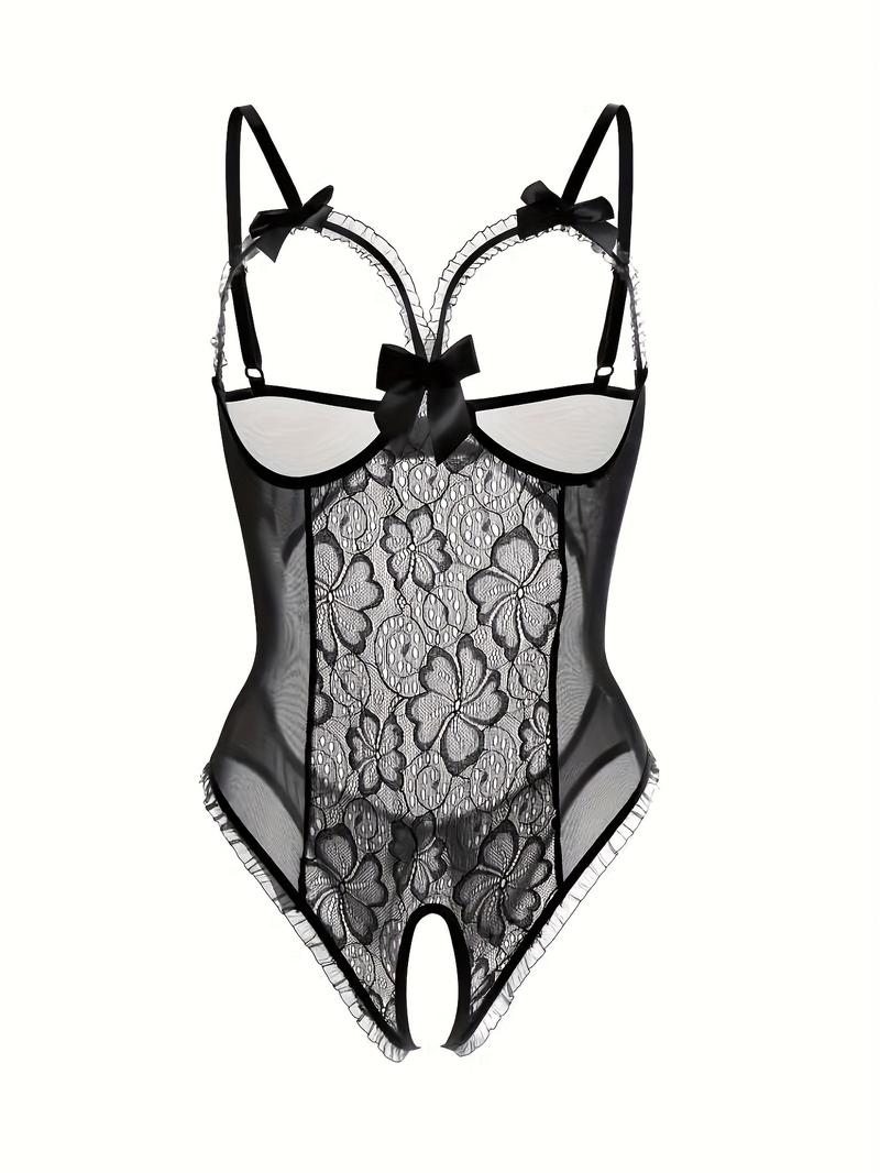 Women's tight open crotch one-piece sexy underwear Fabric Lace
