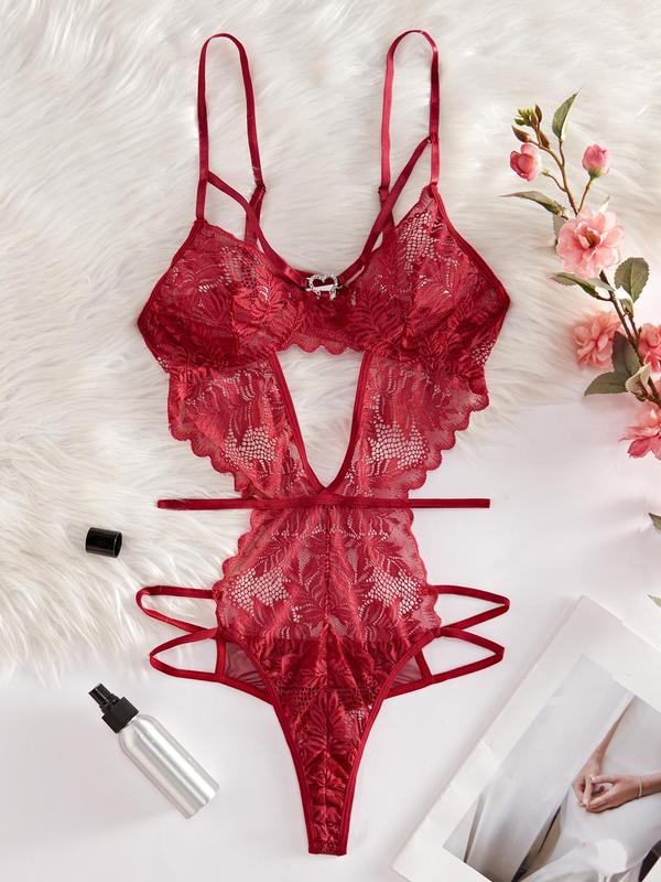 Women's Heart Shaped  Decor Sexy Lingerie Bodysuit, Elegant Comfy Breathable Lingerie for Daily Wear, Women's Lingerie for All Seasons