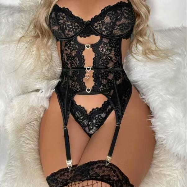Classic 4 Pack Floral Lace Hollow Rhinestone Detail Underwire Bra, Comfortable Support - Stockings Women Classic Sexy Mesh Garter Corset Sexy Bodysuit Thong Nightdress Cloth Lace Sexy Women Lace Lingerie SetEmbroidered Heart Overall Piece