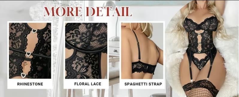 Classic 4 Pack Floral Lace Hollow Rhinestone Detail Underwire Bra, Comfortable Support - Stockings Women Classic Sexy Mesh Garter Corset Sexy Bodysuit Thong Nightdress Cloth Lace Sexy Women Lace Lingerie SetEmbroidered Heart Overall Piece
