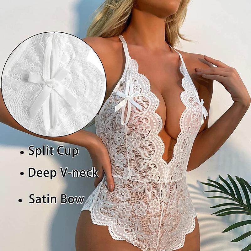 Sexy Lingerie No Need to Take Off Teasing Open Crotch Slightly Fat Passion Lace Plus Size See Through Sexy Pajamas Womenswear Basic White Minimalist Elegance Everyday Piece Style