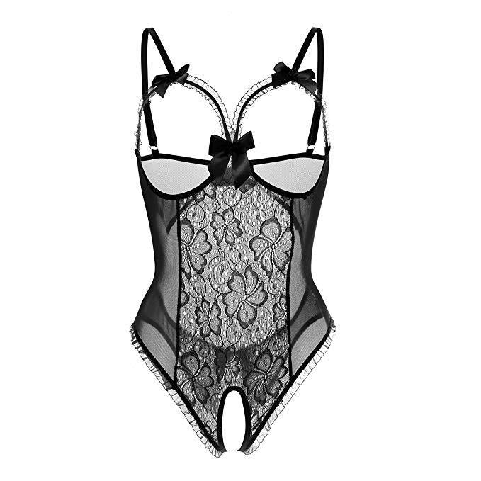 Erotic Lingerie Women Open Crotch Transparent Bow Underwear Dress Sexy Costume Plus Size Fabric Fit