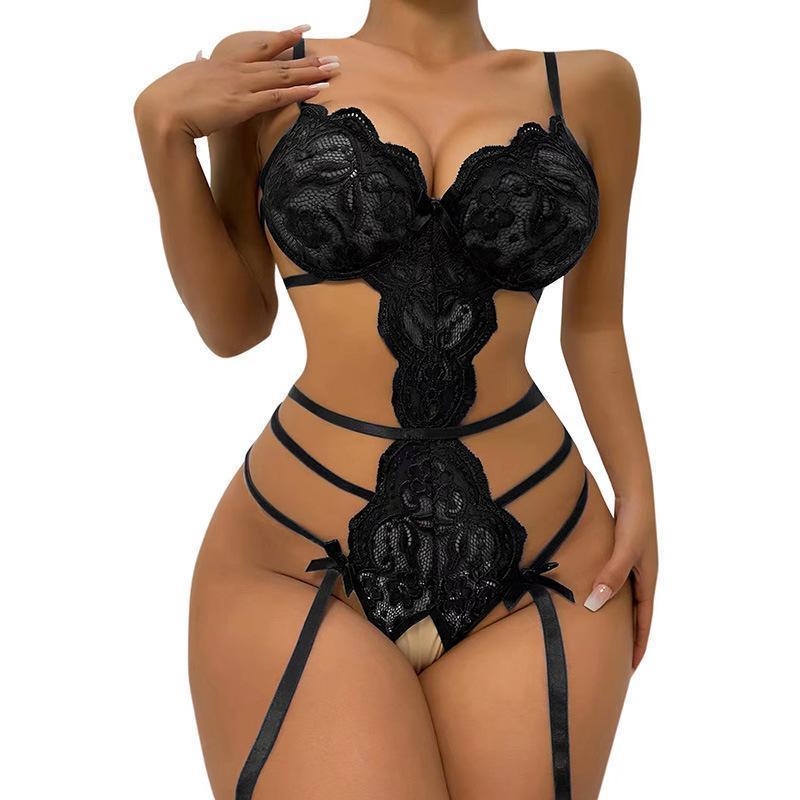 Sexy Lingerie New Lace Seduction Jumpsuit Sexy Open Crotch Pajamas Red French Womenswear Basic Cute Resin Ghost Decor Statue Large Display Bedroom Clock Minimalist