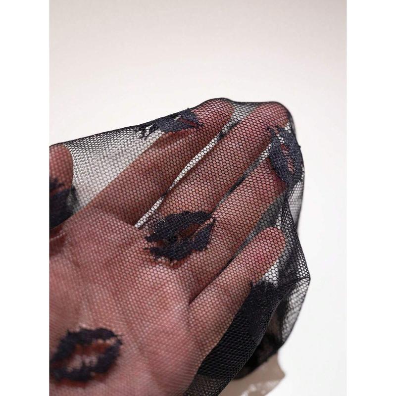 SuitURBody Sexy Lip Pattern Mesh Sheer Short Bodycon Nightgown , See Through Dress Loungewear Nightwear Womenswear Homewear Adjustable Nightie Sleeveless Black