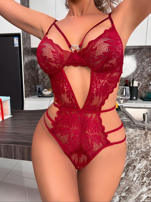 Women's Heart Shaped  Decor Sexy Lingerie Bodysuit, Elegant Comfy Breathable Lingerie for Daily Wear, Women's Lingerie for All Seasons