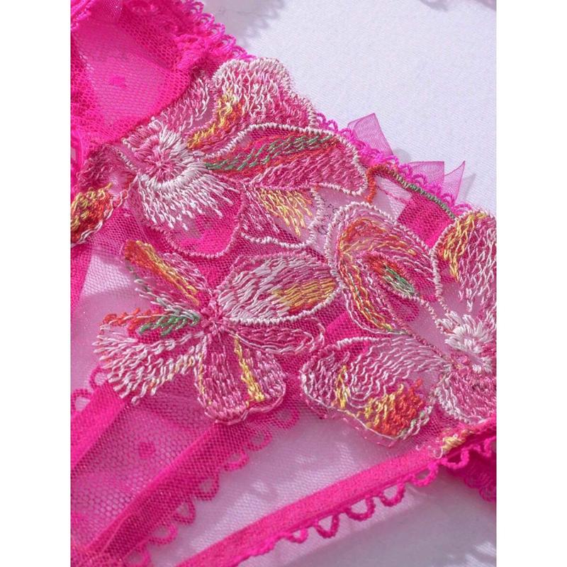 Women's Sexy Lingerie Mesh See-Through Camisole Shape 3 Pcs Set Polyester Womenswear Red