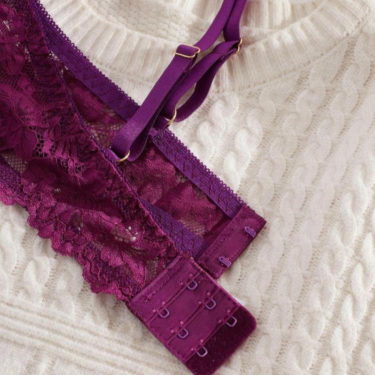 Ugreat Women's Floral Lace Sexy Lingerie Set, Sexy Cut Out Underwire Bra & Open Crotch Design Thong Two-Piece Set, Lingerie Set for Women, 2000s Wear Pink Straps