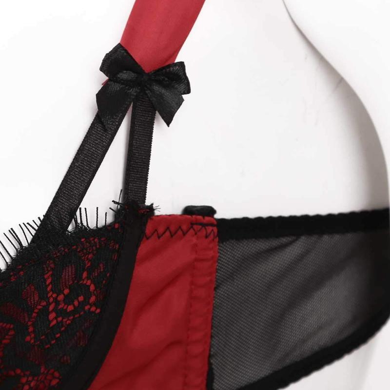 Women's Adjustable Lace Bodysuit and Thong Set Breathable Mesh Contoured Fit Casual Straps Womenswear Cosplay