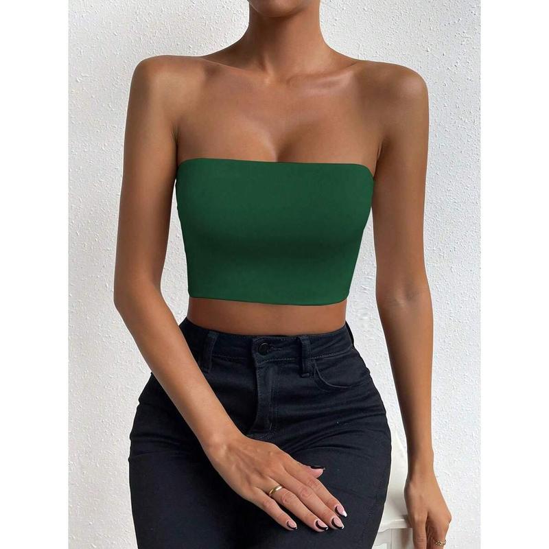 SolidTube Crop Top Fashion Fit Sleeve Womenswear Fabric Polyester Sheer Basic Minimalist