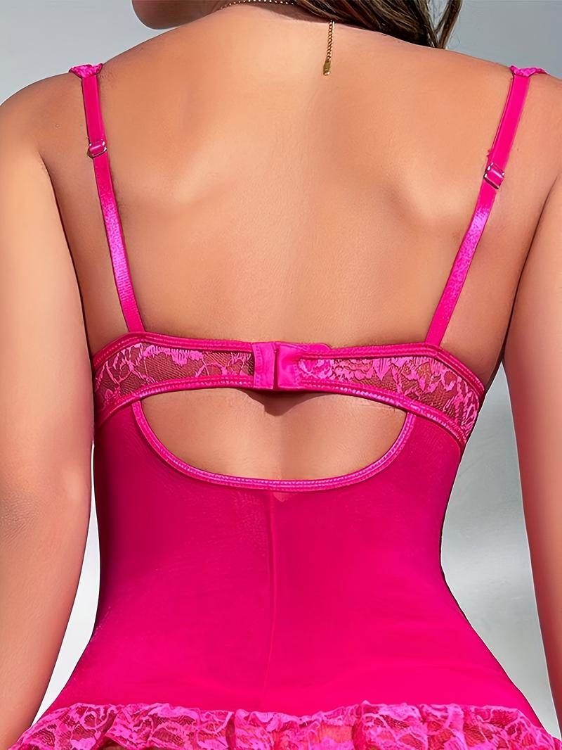 High-end lace underwear set for women: sexy pajamas, nightgown, hollowed-out + sexy thong + stockings = 3-piece set (with underwire) Lingerie Womenswear Elegance Elegant