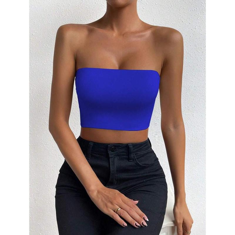 SolidTube Crop Top Fashion Fit Sleeve Womenswear Fabric Polyester Sheer Basic Minimalist