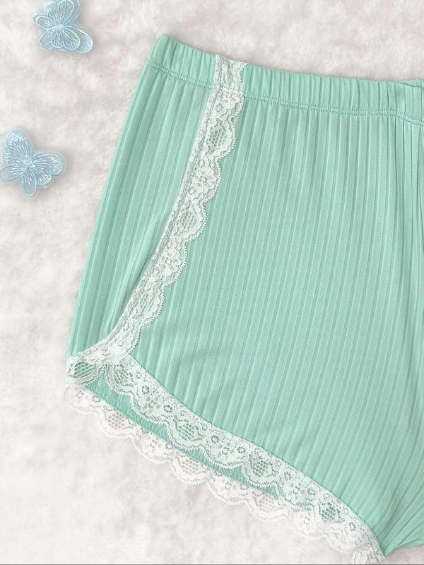 Women's Cami Top & Lace Trim Shorts Pyjama Two-piece Set, Casual Comfy Cami Top & Shorts Pj Set, Ladies Sleepwear for Summer