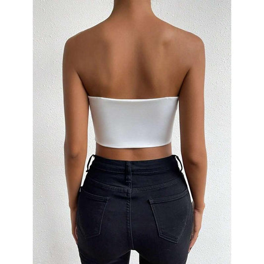 SolidTube Crop Top Fashion Fit Sleeve Womenswear Fabric Polyester Sheer Basic Minimalist